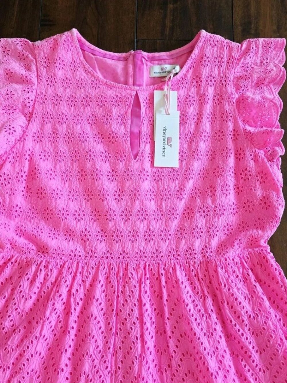 Vineyard Vines Allamanda Pink Wave Floral Eyelet Dress Size 12 - Picture 10 of 12